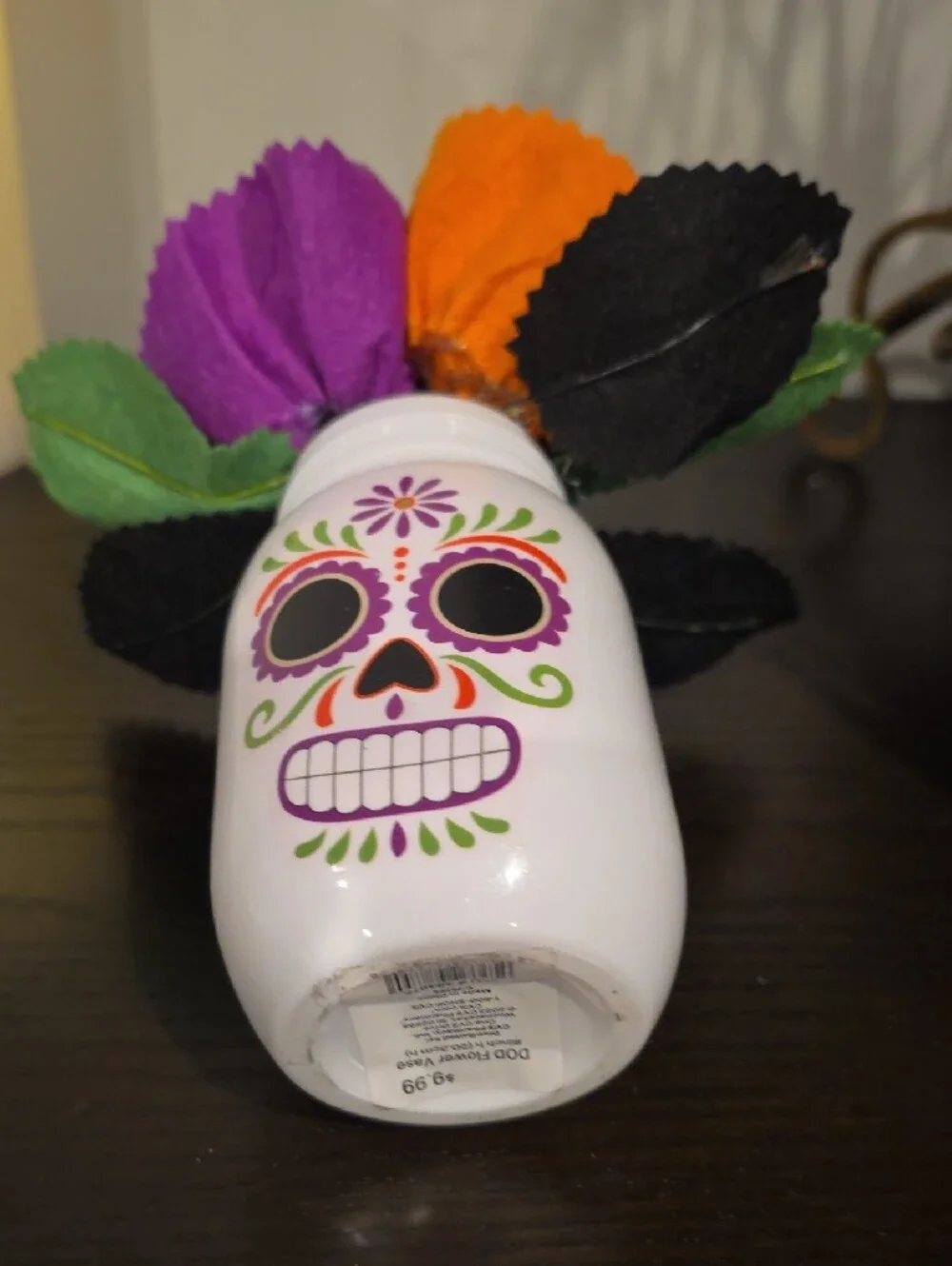 Day of the Dead Sugar Skull Mason Jar Vase with Felt Flowers